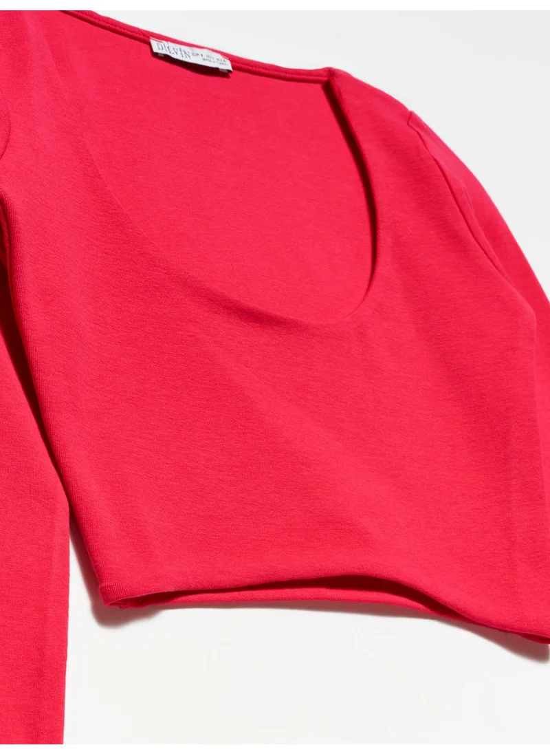 Dilvin 30111 Long Sleeve Top-Dark Fuchsia