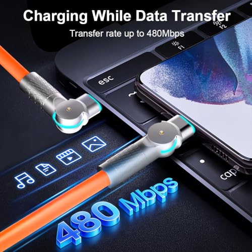 Verilux® 240W Type C Cable Fast Charging with LED, 9.8Ft 180 Degree No Tangle PVC C Type Charger Cable with 480Mbps Data Transmission USB C for iPhone 17/17 Pro/17 Pro Max/16/15, Galaxy S25/S24 - Image 3