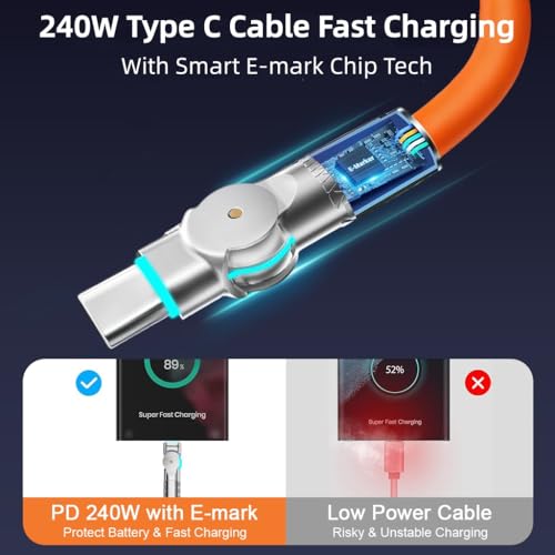 Verilux® 240W Type C Cable Fast Charging with LED, 9.8Ft 180 Degree No Tangle PVC C Type Charger Cable with 480Mbps Data Transmission USB C for iPhone 17/17 Pro/17 Pro Max/16/15, Galaxy S25/S24 - Image 2