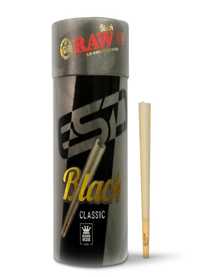 RAW Black Cones King Size - 100 Pack - Slow Burning Pre Rolled Cones Pressed Extra Fine for Thin, Naturally Translucent Paper with Tips & Packing Tubes Included - Image 1