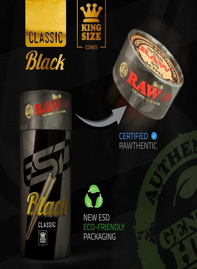 RAW Black Cones King Size - 100 Pack - Slow Burning Pre Rolled Cones Pressed Extra Fine for Thin, Naturally Translucent Paper with Tips & Packing Tubes Included - Image 4