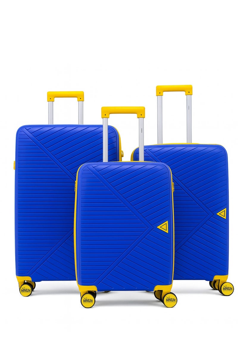 MNUK VIATOR PREMIE Set of 3 Luggage| Polypropylene (PP) Hardside Luggage Trolley|Double 360Â° 4 Wheeler & Anti-theft Zipper| Cabin-20 Inch, Medium- 24 Inch, Large-28 Inch|Blue - Image 1