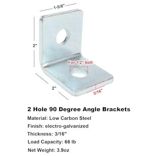 heneng 10 Pcs 2 Hole 90° Fitting for 1-5/8" Strut Channel, L Shaped Angle Bracket Heavy Duty Strut Connector, 3/16" Thick - Image 2