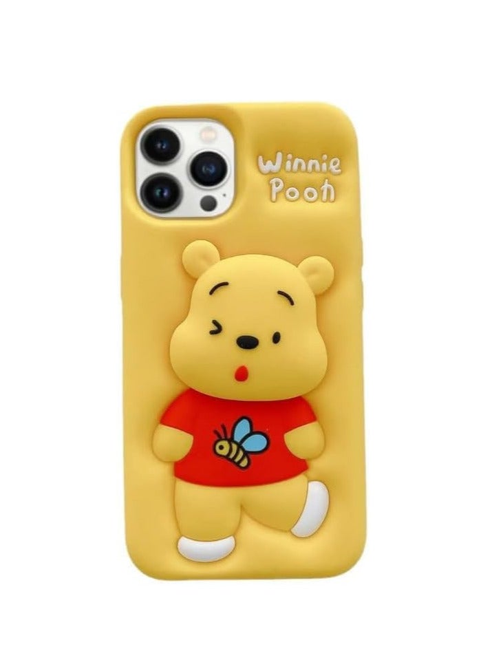 3D Cartoon Case for iPhone 14 Pro Max / 15 Pro Max, All-Round Protection, Anti-Slip Cover (Pooh With PoP Socket) - Image 1