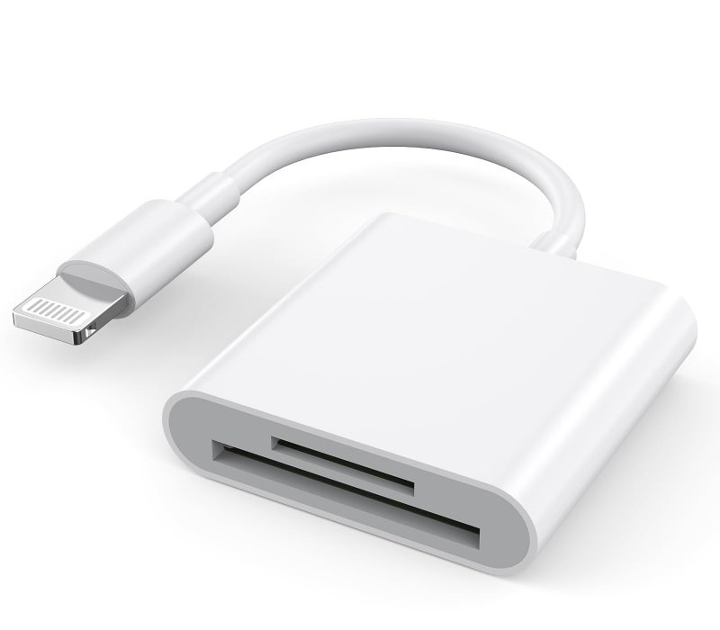 esbeecables Sd Card Reader for iPhone iPad Camera,[Apple MFi Certified] Dual Slot Lightning to SD/TF Card Camera Memory Card Reader Adapter for iPhone 14/13/12/11/X/XS/XR/8/7 iPad,Quickly Transfer Photos Videos - Image 1