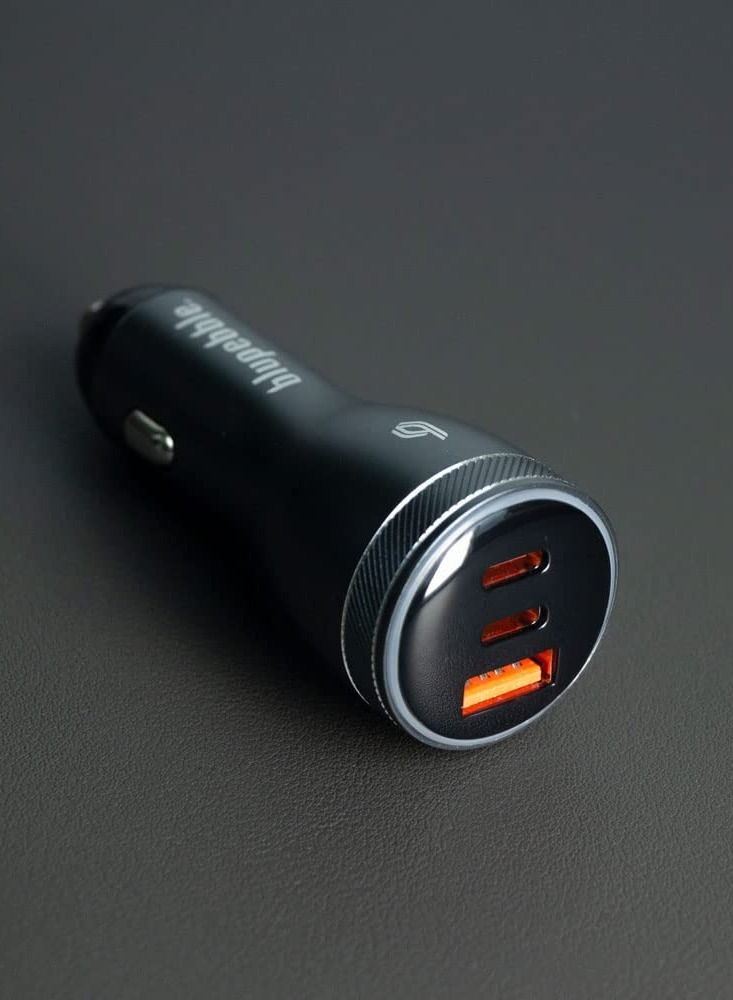 blupebble NaviPower 95W 3-Port Fast Car Charger | 65W USB-C PD + QC 3.0 + USB-A Fast Charging Adapter for iPhone 16/15/14/13, iPad Pro, MacBook & Android Devices - Image 2