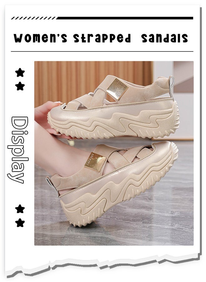 Generic Summer's high-rise platform genuine leather sandals with ventilation and lightness, perfect for casual wear, featuring a closed-toe design that exudes fashion charm.  - Image 2