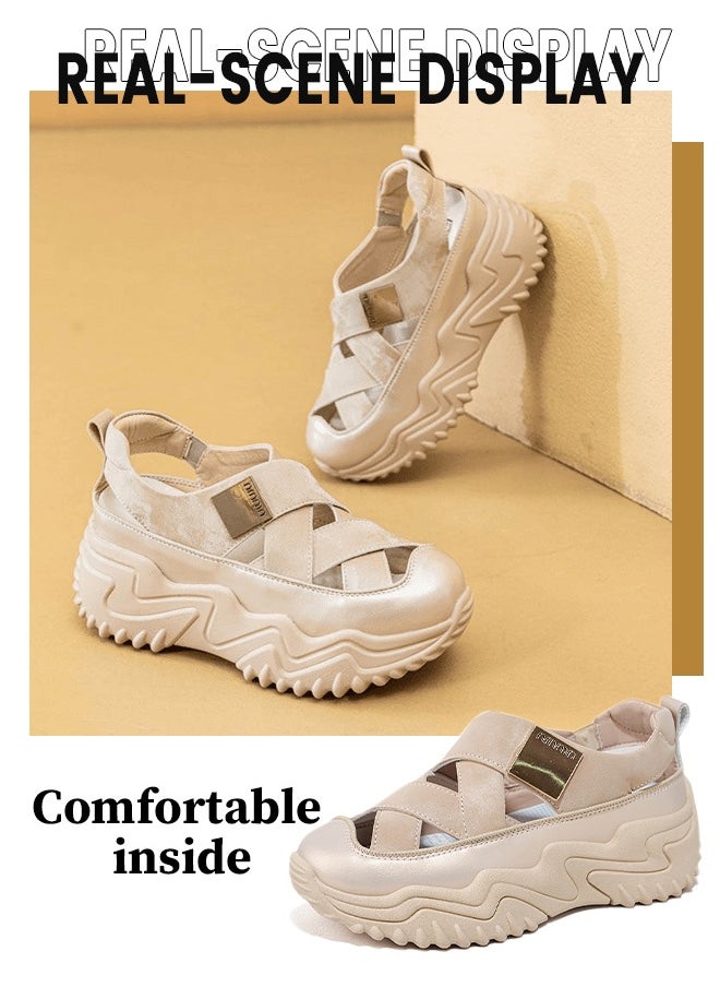 Generic Summer's high-rise platform genuine leather sandals with ventilation and lightness, perfect for casual wear, featuring a closed-toe design that exudes fashion charm.  - Image 3