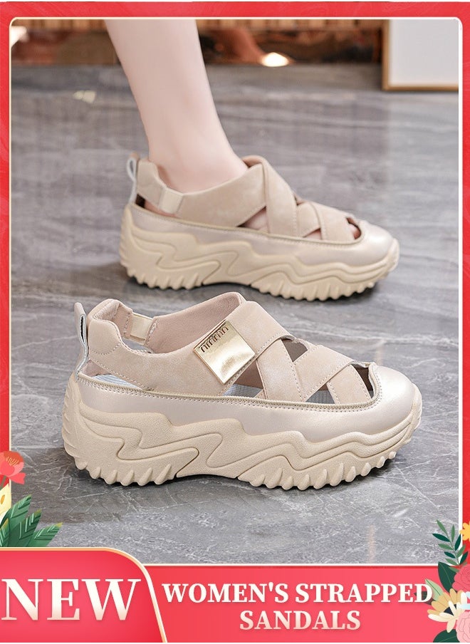 Generic Summer's high-rise platform genuine leather sandals with ventilation and lightness, perfect for casual wear, featuring a closed-toe design that exudes fashion charm.  - Image 1