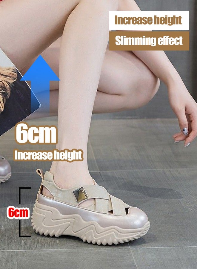 Summer's high-rise platform genuine leather sandals with ventilation and lightness, perfect for casual wear, featuring a closed-toe design that exudes fashion charm. - Image 2