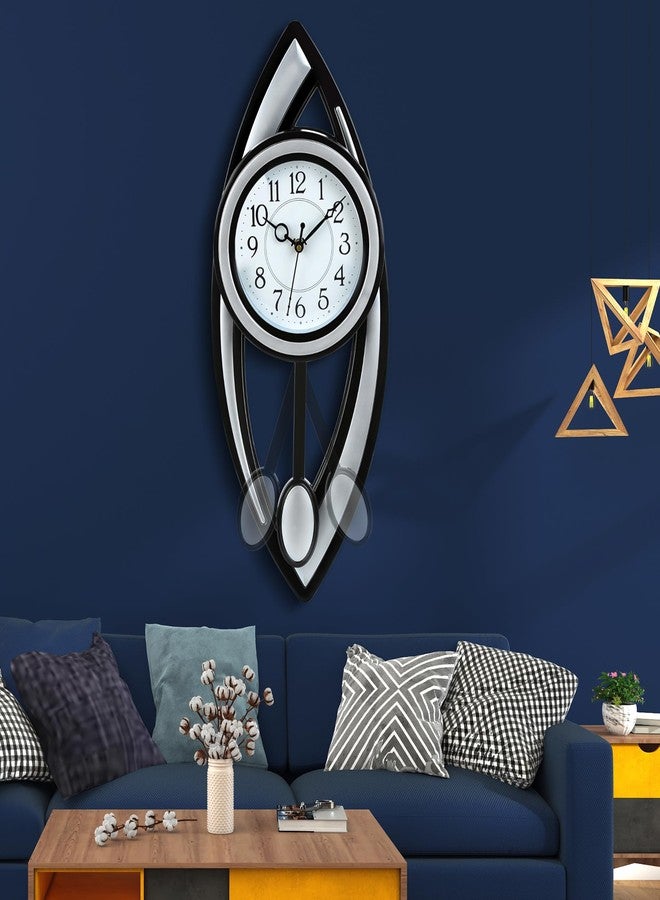 Harbour Analog Latest Stylish New Models Wall Clock with Pendulum for Home Living Room Hall Bedroom (Size Height 52 CM X Width 21 CM)- Home Decor Big Size Wall Clock kibn (Silver) - Image 1