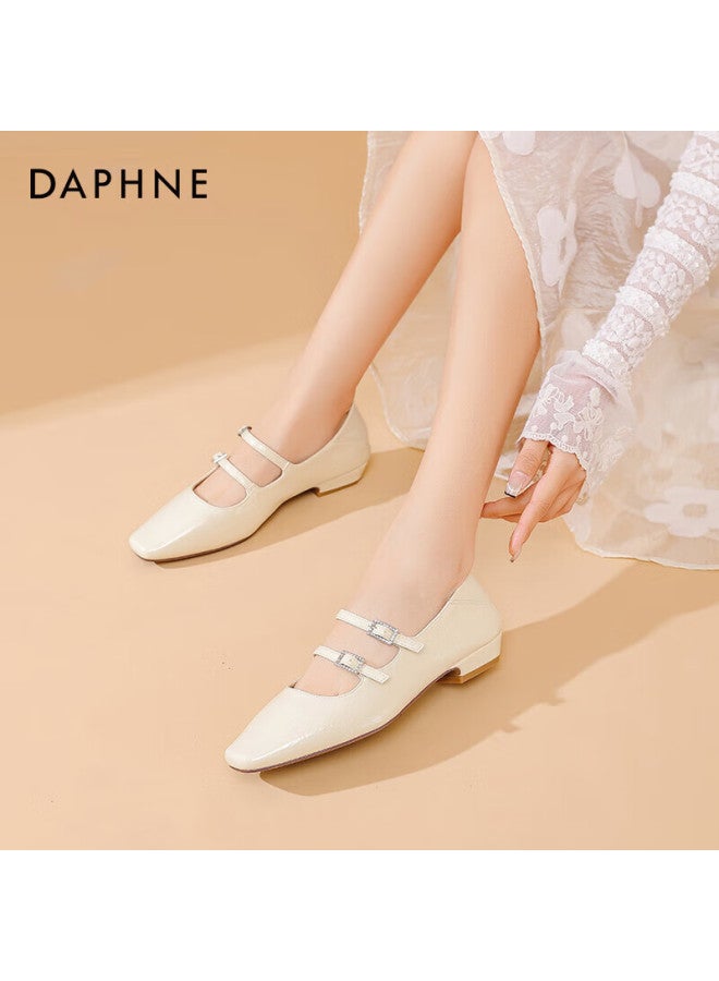 Daphne Silver Women's Flats  Spring Versatile Mary Jane Comfortable French Retro Ballet Shoes Off-white Size 35 - Image 1