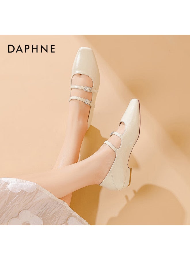 Daphne Silver Women's Flats  Spring Versatile Mary Jane Comfortable French Retro Ballet Shoes Off-white Size 35 - Image 2