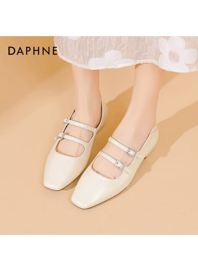 Daphne Silver Women's Flats  Spring Versatile Mary Jane Comfortable French Retro Ballet Shoes Off-white Size 35 - Image 4