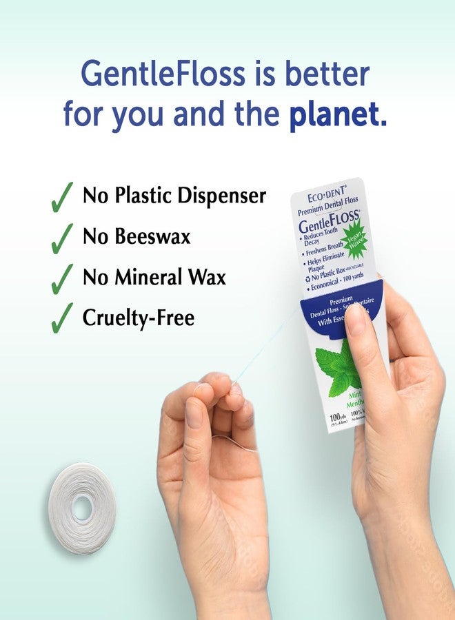 Eco-Dent GentleFloss Dental Floss, Waxed, Mint - Floss with Vegan Plant-Based Wax, Recyclable Cardboard Packaging, 100 Yds Ea (Pack of 2 - Image 5