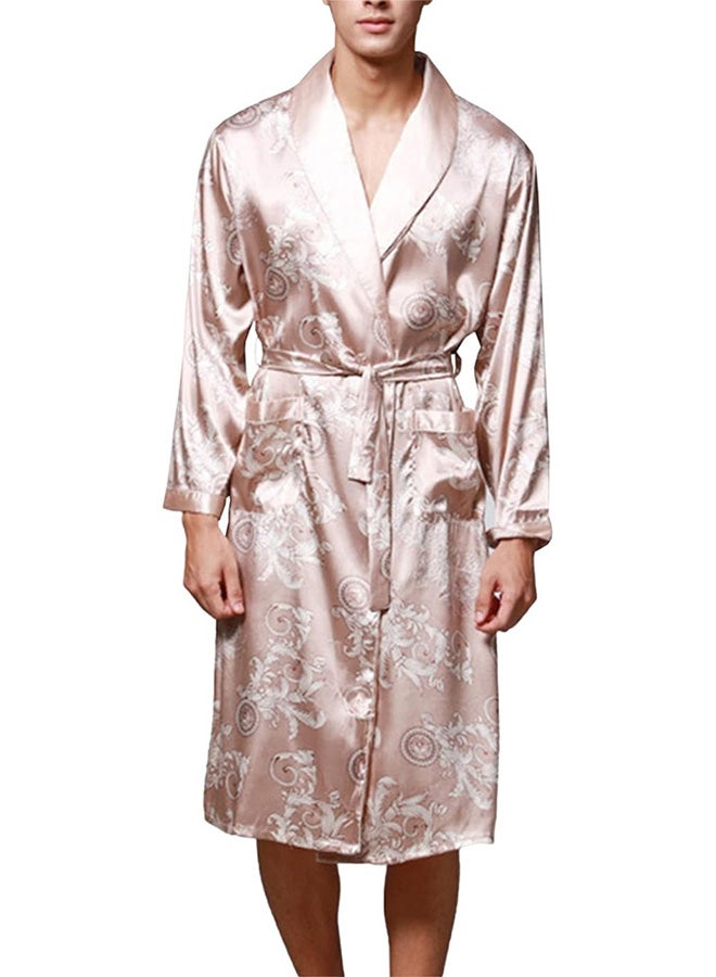 MARGOUN Bathrobe Men's XXL Bath Robe Dressing Gown Comfortable Sleepwear Silk Lovers Long Special Style Sleeves Nightgown Dressing Gown Dragon Pattern Beige - Image 3