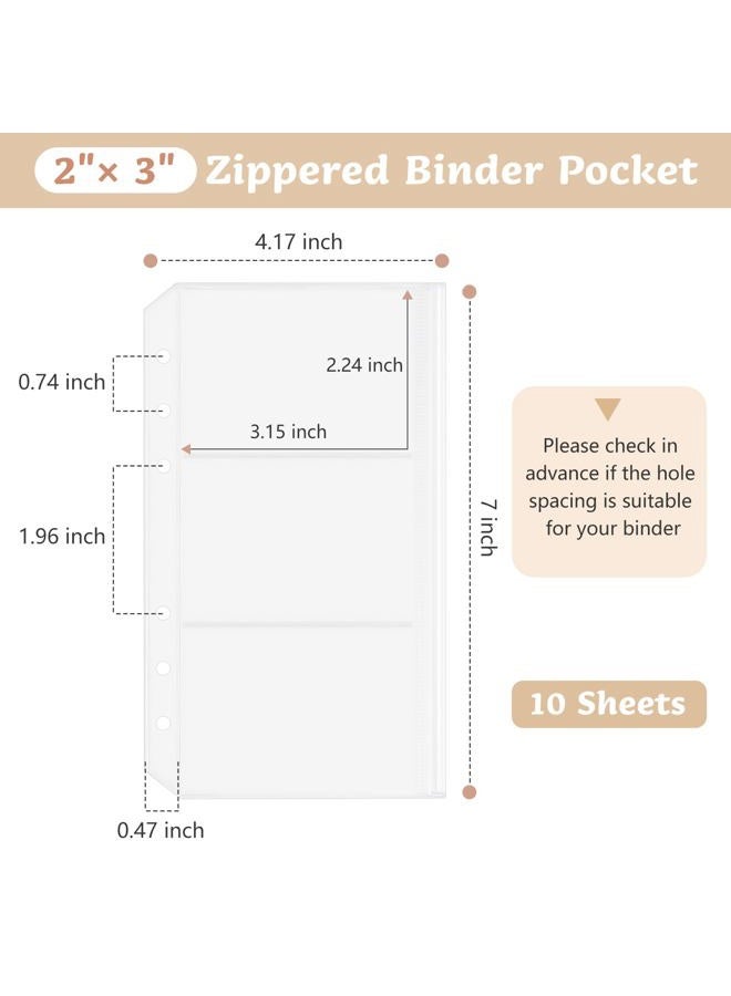 Dajino 10 Pack Multi-Compartment Zippered Binder Pocket Sleeves for 6 Ring A6 Binder - Frosted Divided Zipper Pouch Money Cash Saving Budget Binder Insert Refill Card Page Protector Loose Leaf Bag (3-Pocket) - Image 2