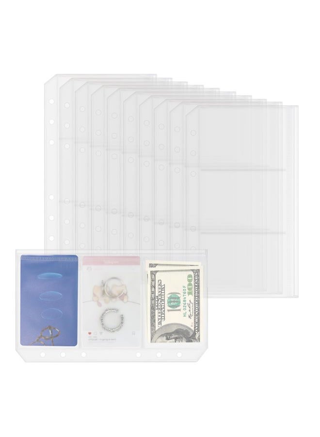 Dajino 10 Pack Multi-Compartment Zippered Binder Pocket Sleeves for 6 Ring A6 Binder - Frosted Divided Zipper Pouch Money Cash Saving Budget Binder Insert Refill Card Page Protector Loose Leaf Bag (3-Pocket) - Image 1