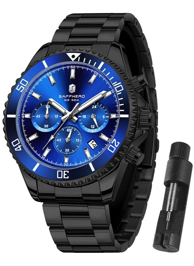 Sapphero SAPPHERO Mens Watches Analog Quartz Chronograph Stainless Steel Watches for Men 50M Waterproof Men's Wrist Watches with Calendar Luxury Business Work Casual Watch Elegant Gifts for Men