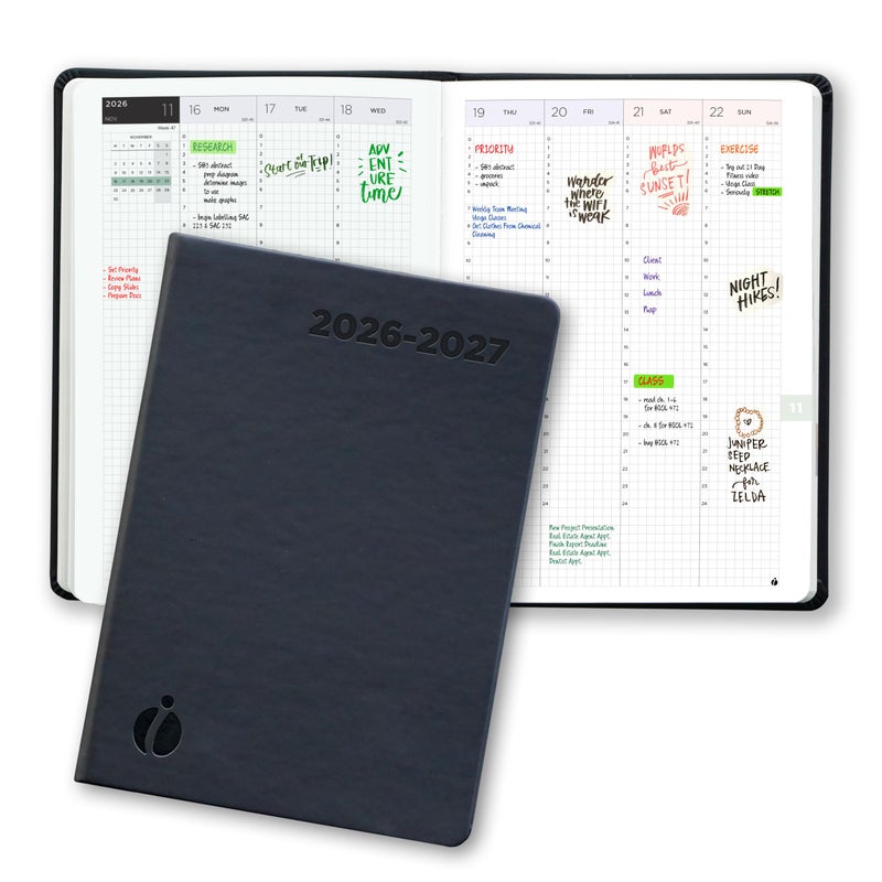 Inamio Hourly Academic Planner 2026-2027 â€“ 24-Hour Planner with Weekly & Monthly Time Slots, Hardcover Appointment Book for Students & Professionals, Minimalist Japanese Design, June 2026 - July 2027 (6x8.5) - Image 1