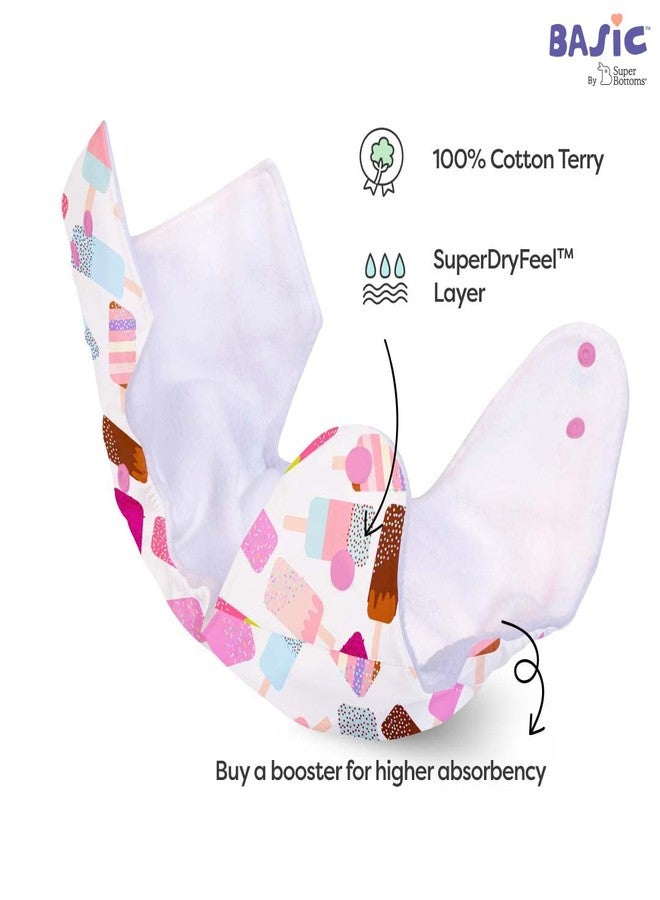 سوبربوتمز حفاضات قماشية أساسية للأطفال من سوبر بوتومز | حفاضات قماشية قطنية قابلة للغسل وإعادة الاستخدام | من 0 إلى 3 سنوات | مقاس واحد يناسب الجميع | قابلة للتعديل | تقلل من الطفح الجلدي | مزودة بحشوتين/قطعتين سريعتي الجفاف | لون آيس كريم | - Image 5