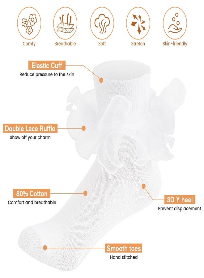 Komorebi Big Ruffle Ankle Socks Women-Lace Frilly Cute Socks-Soft Cotton Girls Sock White,3 Pack One Size - Image 2