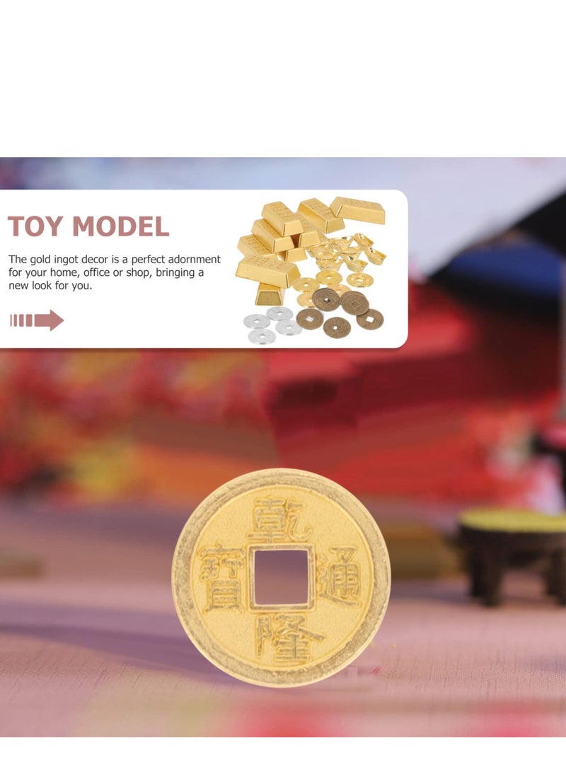 SOLARAE سبائك ذهبية مصغرة، عملات نحاسية، عملة الحظ الصينية فنج شوي ثروة حظ يوان باو دمية منزلية للعب التظاهر زينة، 1 مجموعة من 60 قطعة - Image 2