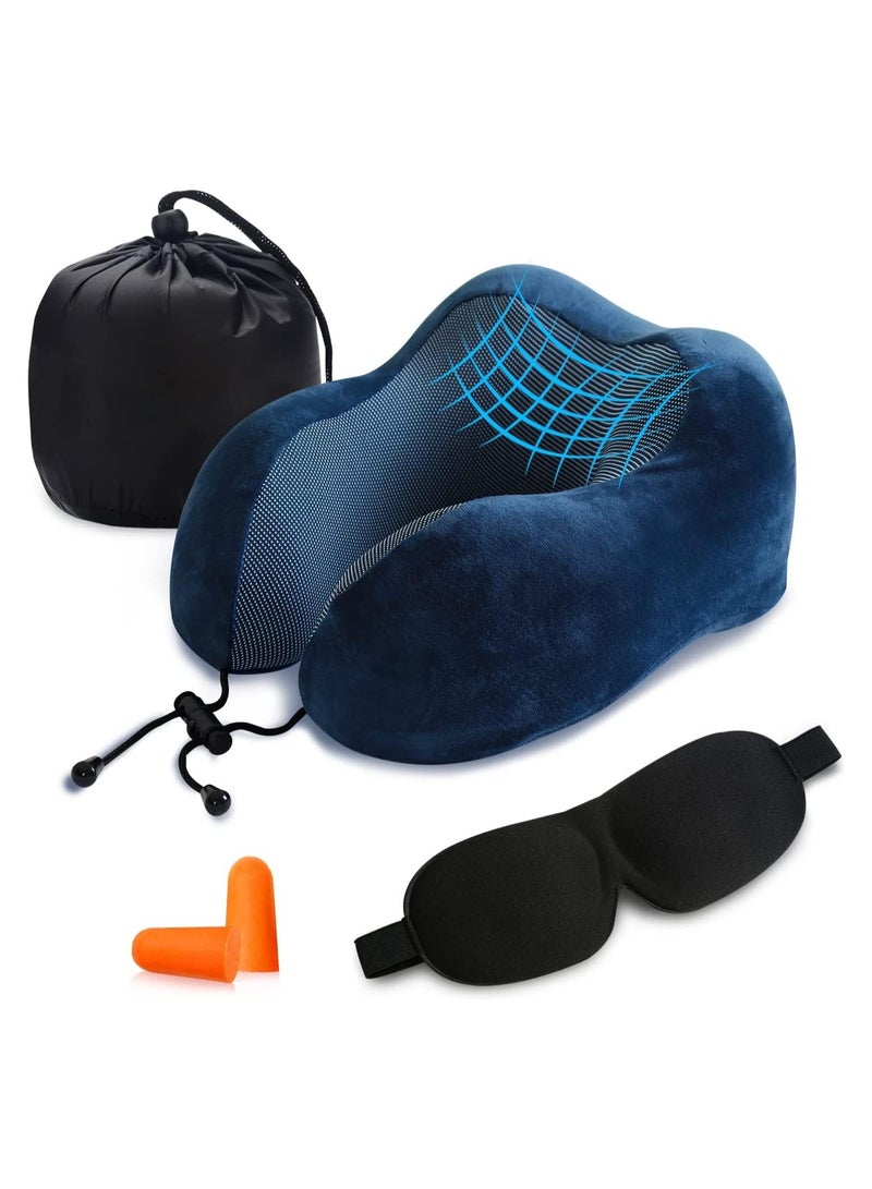 Maanys Maanys Travel Pillow for Airplane Sleeping, Memory Foam Neck Pillow, Versatile Usage for Travel, Car, Office, Work from Home, Ideal Travel Kit with 3D Eye Mask, Earplugs & Portable Luxury Bag  - Image 1