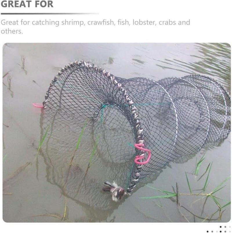 Shrimp and Crab Trap Net, Foldable Fishing Bait Cage, 30cm Diameter X 60cm Length, Sturdy Mesh Lobster and Minnow Catching Net for Outdoor Fishing - Image 3