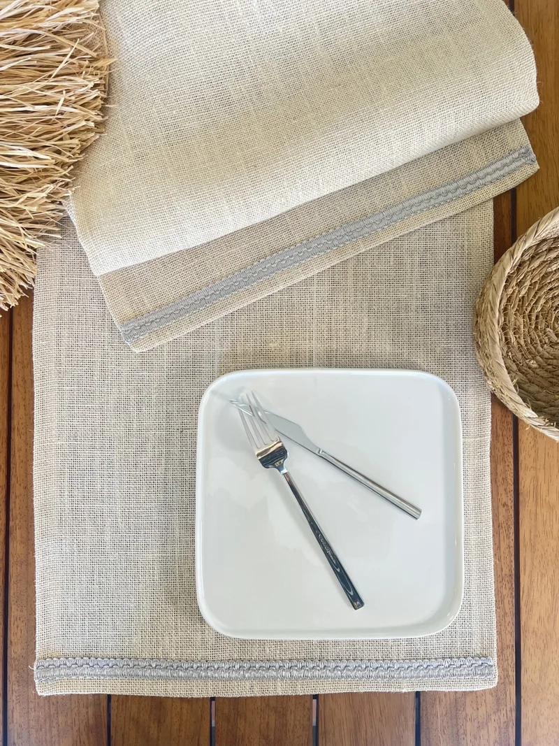 Desenİzmir PatternIzmir Placemat Jute Wicker Red Striped Runner