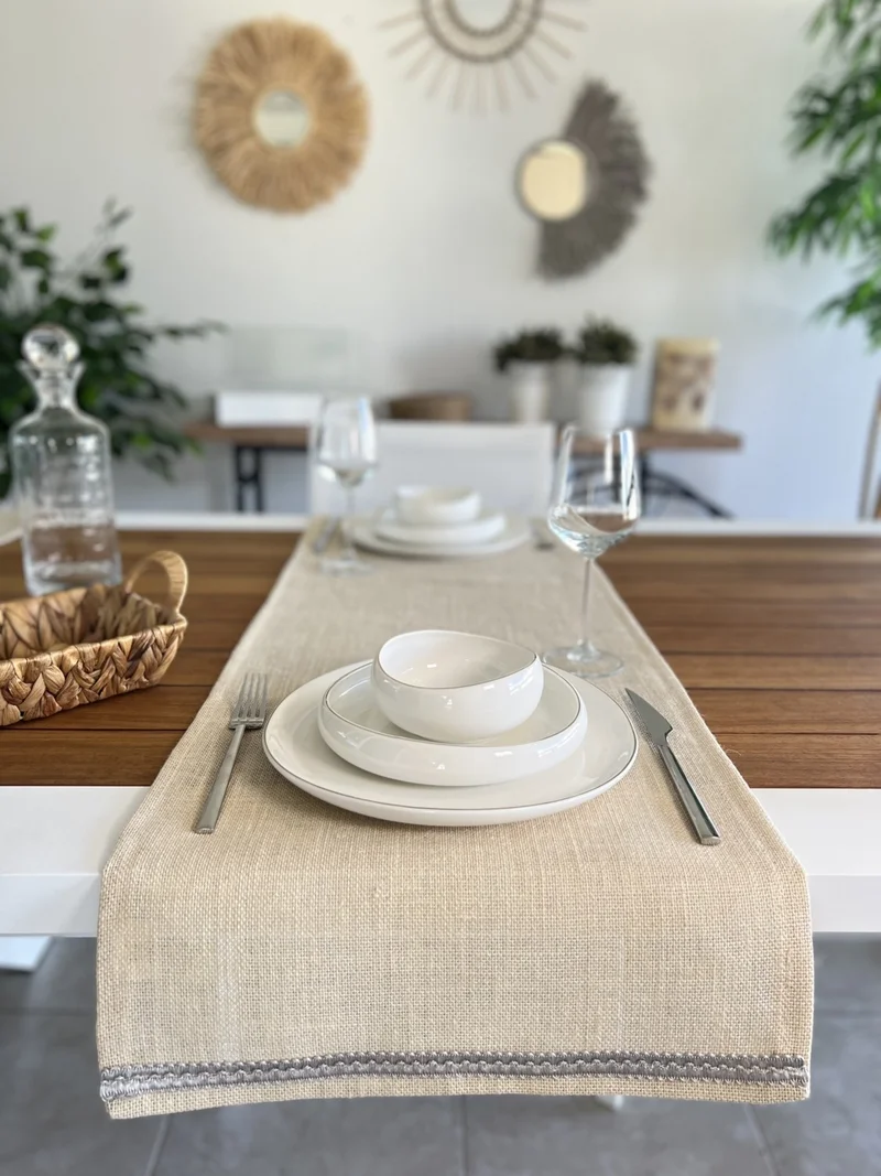 Desenİzmir PatternIzmir Placemat Jute Wicker Red Striped Runner