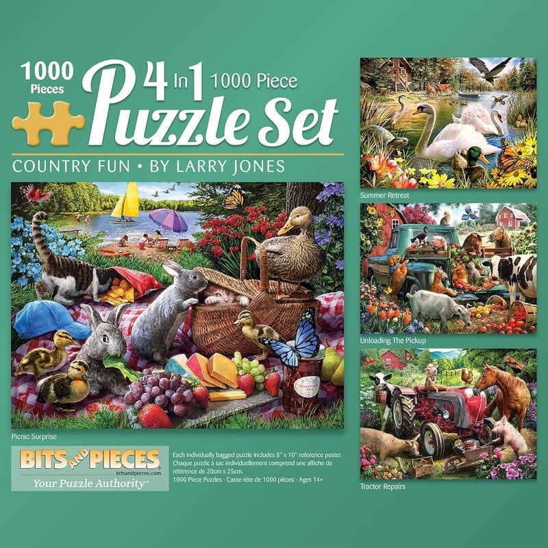 Bits and Pieces بتس اند بيسز 4in1 مولتي باك 1000 قطعة بانوراما تركيب الصور للبالغين كانتري فن بواسطة الفنان لاري جونز حجم اللغز المكتمل 20 x 27 - Image 2