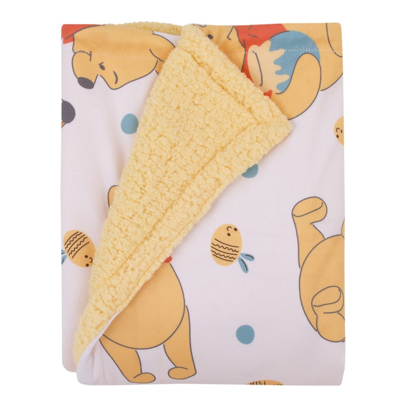 NoJo Disney Winnie The Pooh Summertime Fun Yellow, Orange, and White Super Soft Sherpa Baby Blanket - Image 5