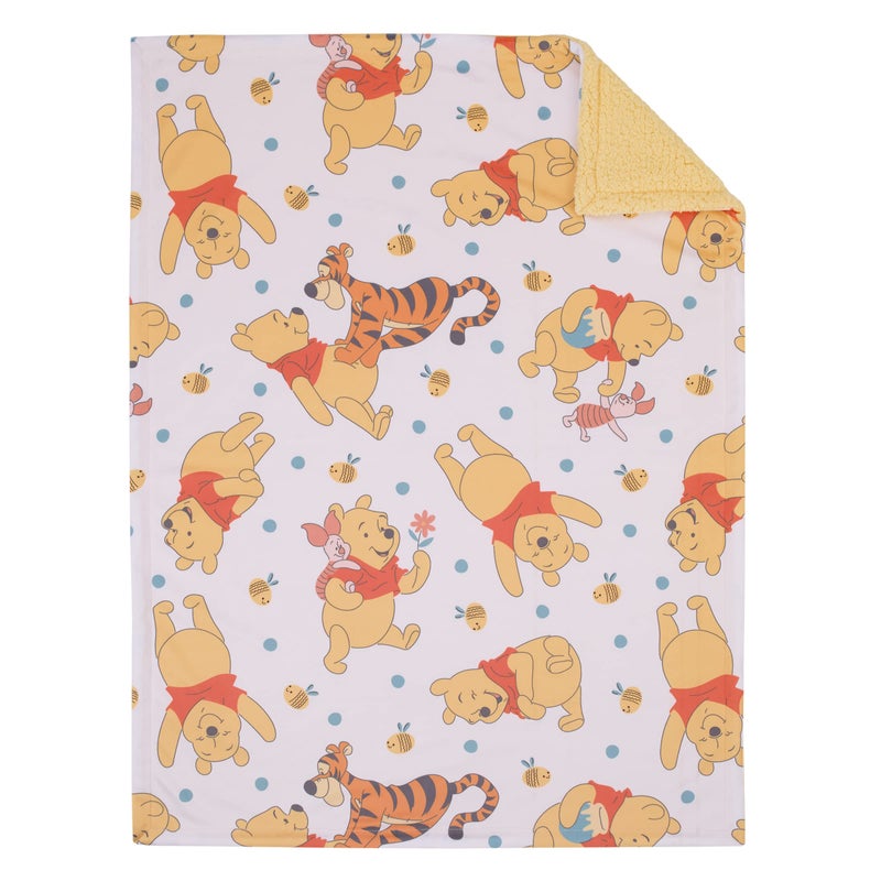 NoJo Disney Winnie The Pooh Summertime Fun Yellow, Orange, and White Super Soft Sherpa Baby Blanket - Image 1