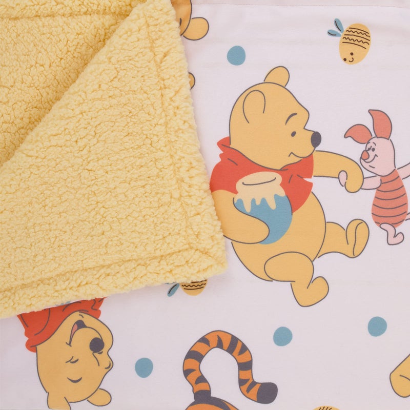 NoJo Disney Winnie The Pooh Summertime Fun Yellow, Orange, and White Super Soft Sherpa Baby Blanket - Image 3