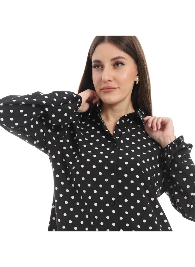 Andora قميص كاجوال بنقاط سوداء وبيضاء - أسود - Image 3
