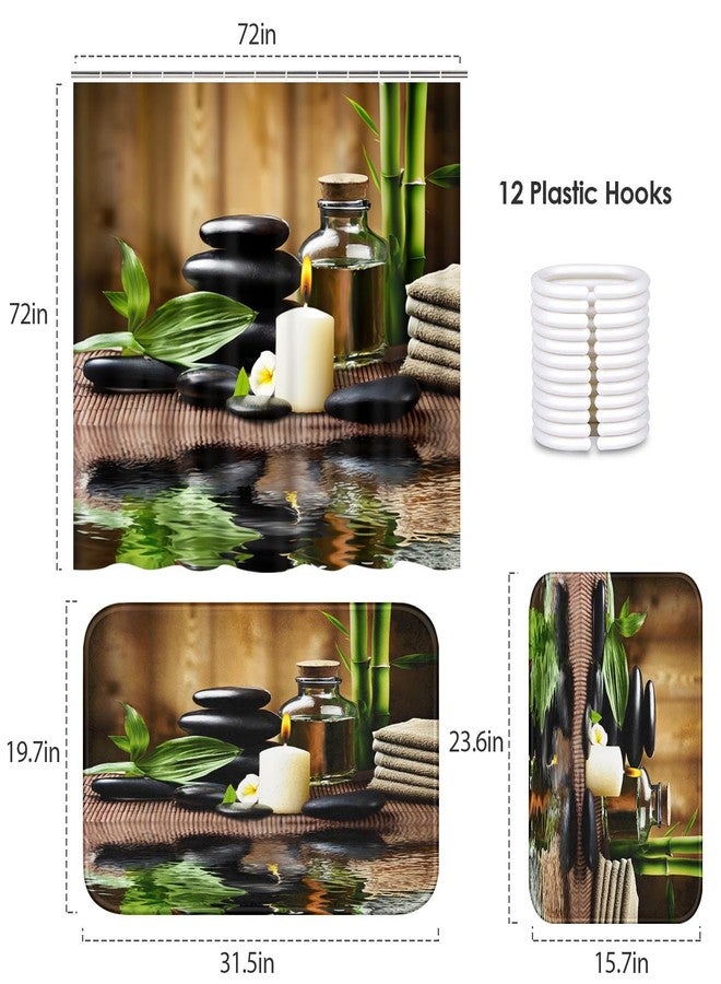 ArtSocket مجموعة حمام خضراء من آرت سوكيت مع ستارة دش وسجاد وإكسسوارات، مجموعة ستارة دش بزيت سبا من أحجار البامبو، ديكور حمام حديث زين 3 قطع - Image 2
