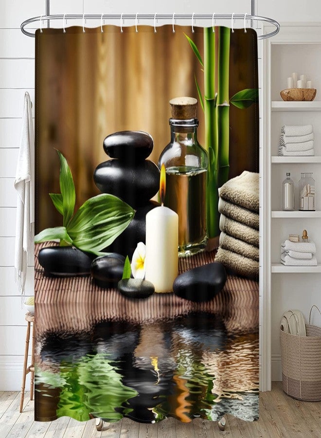 ArtSocket مجموعة حمام خضراء من آرت سوكيت مع ستارة دش وسجاد وإكسسوارات، مجموعة ستارة دش بزيت سبا من أحجار البامبو، ديكور حمام حديث زين 3 قطع - Image 5