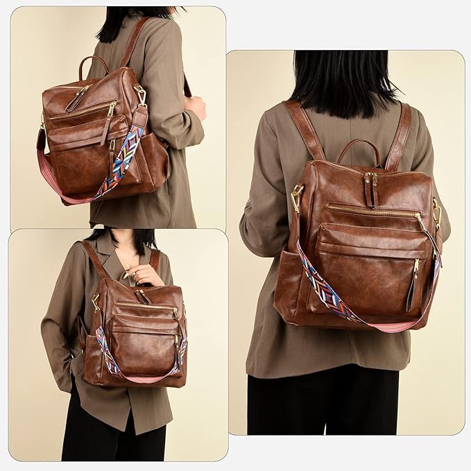 CRAFTIFY Backpack for women | Women's Fashion Backpack Purses Multipurpose Design Handbags and Shoulder Bag with sling belt | Handbag | College | Girls | Office | Printed | Gifts | women backpack bags (Cofee) - Image 3