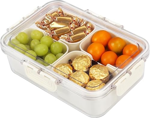 KocelFir Snack Box Container 4 Compartments Divided Serving Tray with Lid Snackle Box Container Snack Organizer for Fruit Veggie Perfect for Party Entertaining - Image 1