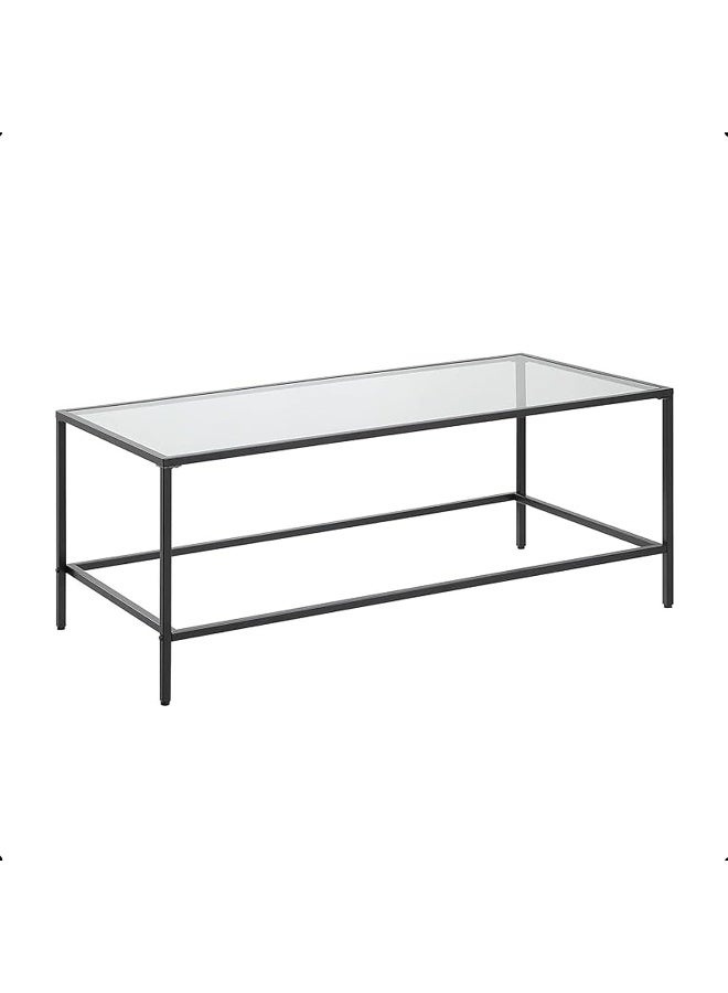 YINZUO Modern Clear Glass Table Set Black Metal Frame Console Table, Coffee Table & End Table Minimalist Living Room Furniture Set for Home & Office - Image 1