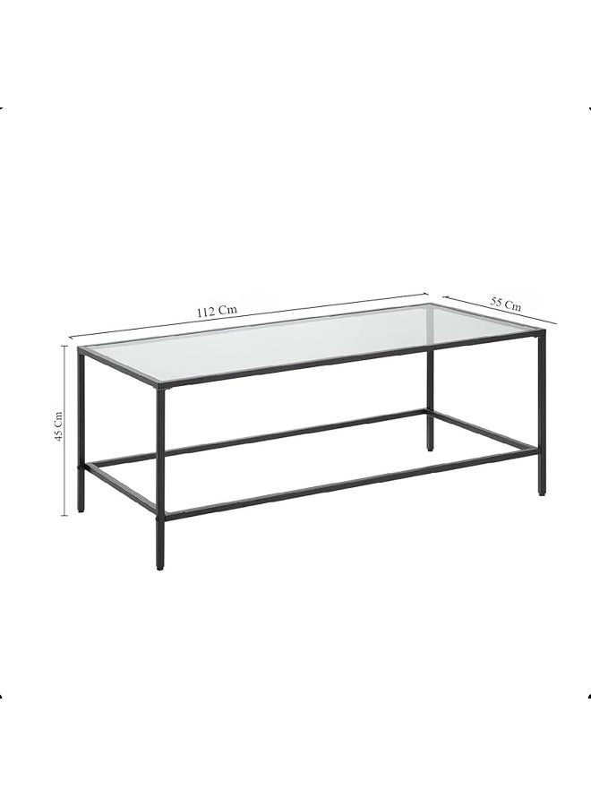 YINZUO Modern Clear Glass Table Set Black Metal Frame Console Table, Coffee Table & End Table Minimalist Living Room Furniture Set for Home & Office - Image 3