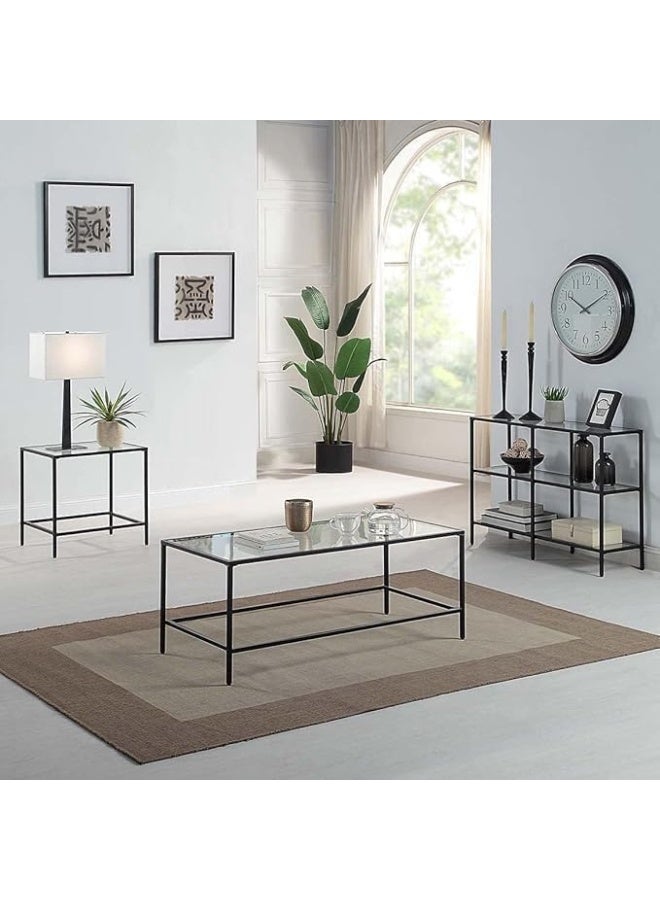 YINZUO Modern Clear Glass Table Set Black Metal Frame Console Table, Coffee Table & End Table Minimalist Living Room Furniture Set for Home & Office - Image 4