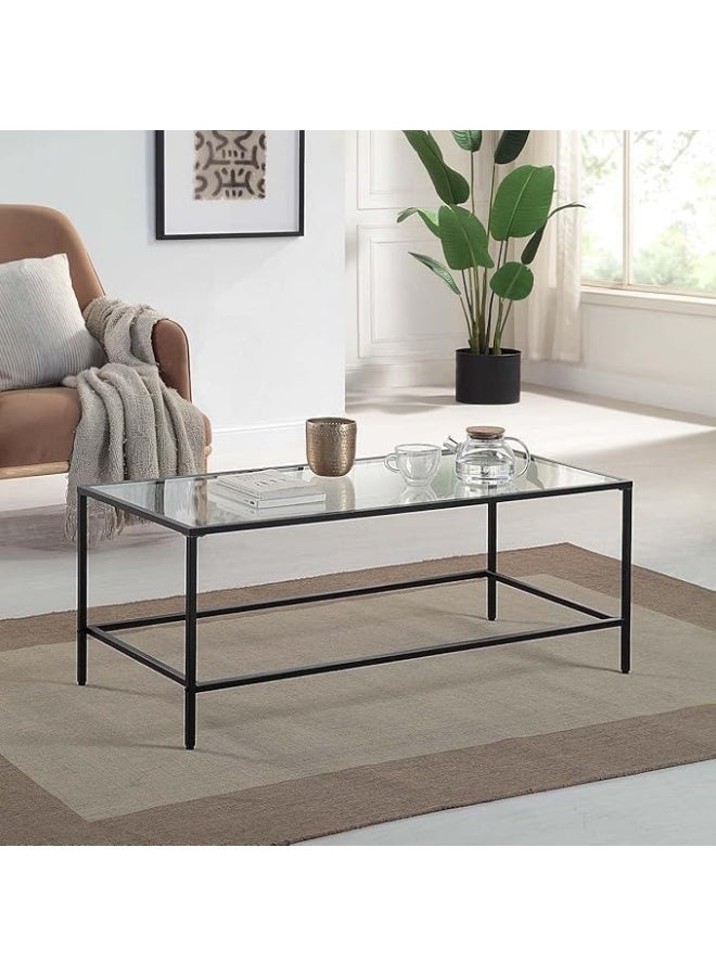 YINZUO Modern Clear Glass Table Set Black Metal Frame Console Table, Coffee Table & End Table Minimalist Living Room Furniture Set for Home & Office - Image 2