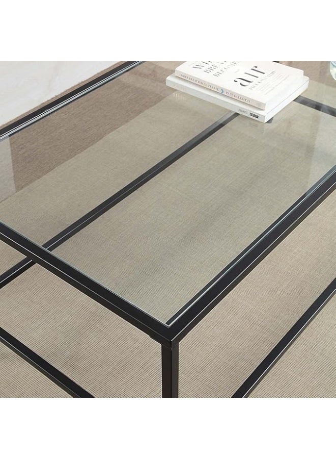YINZUO Modern Clear Glass Table Set Black Metal Frame Console Table, Coffee Table & End Table Minimalist Living Room Furniture Set for Home & Office - Image 5