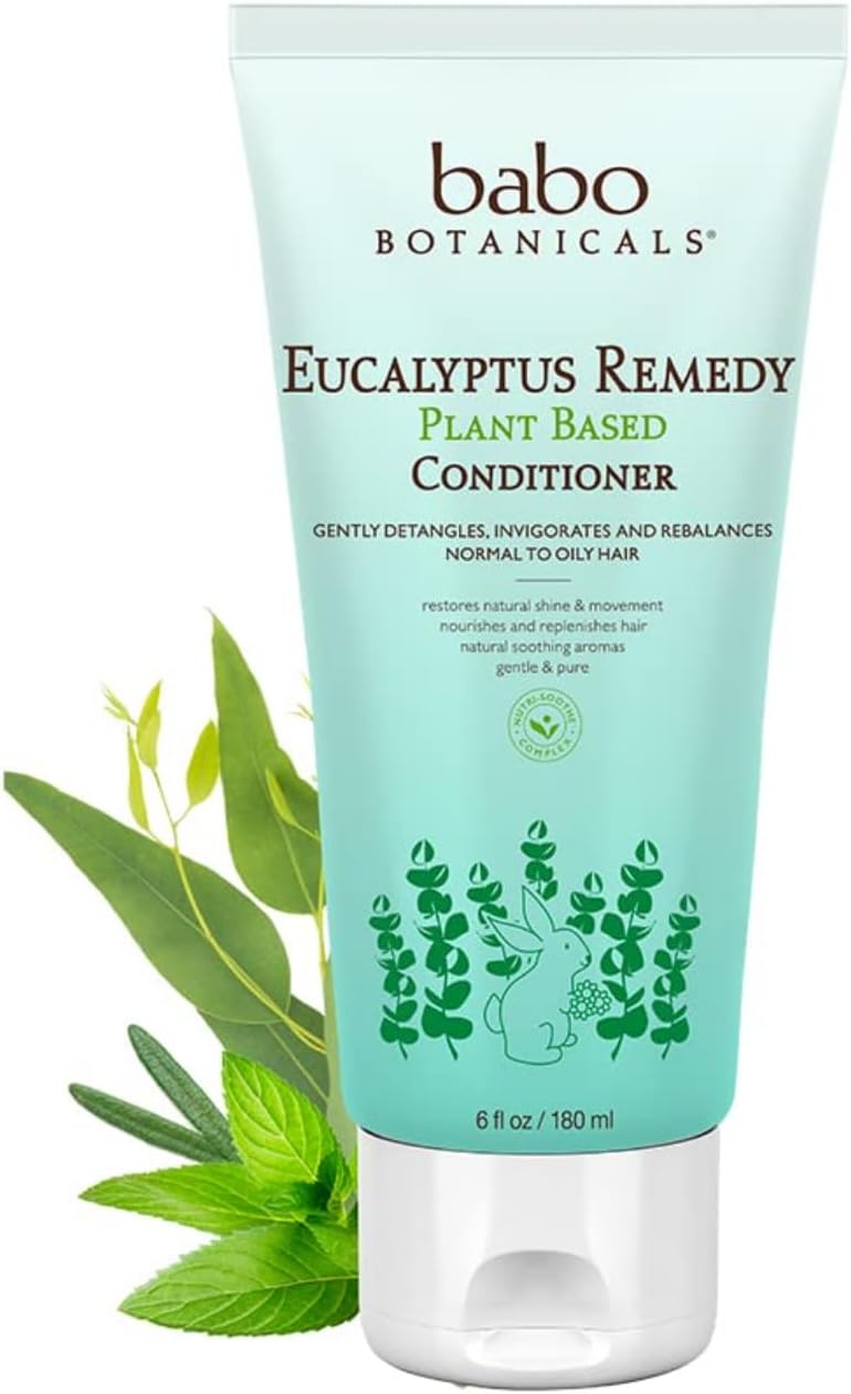 Babo Botanicals Eucalyptus Remedy PlantBased Conditioner  with Eucalyptus Rosemary & Pepermint  For Babies Kids & Adults with Normal to Oily Hair  Vegan & Hypoallergenic  6 fl oz Green - Image 1