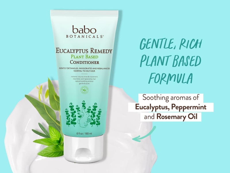 Babo Botanicals Eucalyptus Remedy PlantBased Conditioner  with Eucalyptus Rosemary & Pepermint  For Babies Kids & Adults with Normal to Oily Hair  Vegan & Hypoallergenic  6 fl oz Green - Image 2