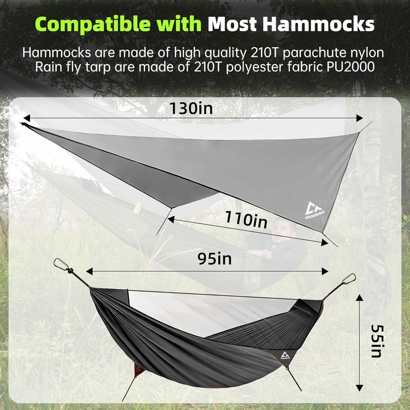 CROSSHIP Camping Hammock with Mosquito Net and Rain Fly Tarp - 2 Person Hammock Tent, Portable Parachute Nylon Hammock for Outdoor, Hiking, Backpacking, Backyard, Travel (Hold Up to 500lbs) - Black - Image 3