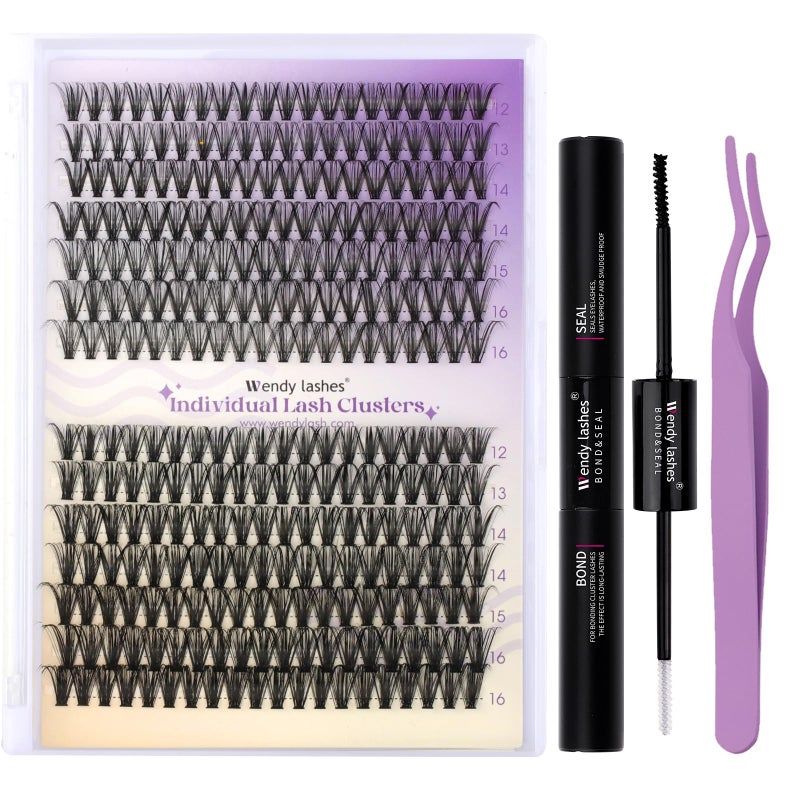 WENDY LASHES Lash Clusters Kit for DIY Eyelash: 280Pcs, Wendy, Using at Home, Ultra-light, Natural, Fluffy, Wispy, Waterproof, Anime, Manga, Cat Eye, D Curl, 12-16mm, 30D+40D, RR126 - Image 1