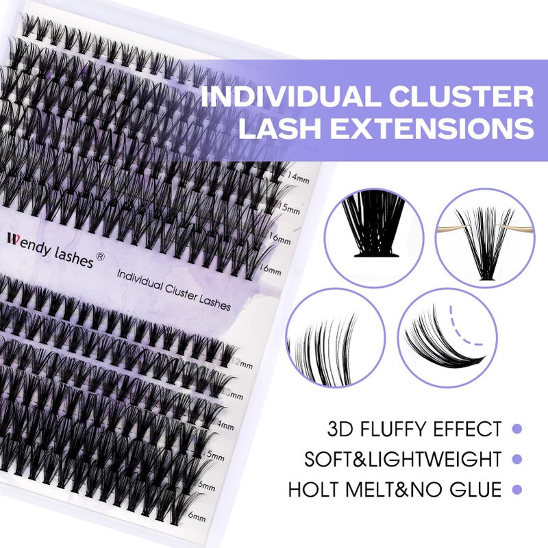 WENDY LASHES Lash Clusters Kit for DIY Eyelash: 280Pcs, Wendy, Using at Home, Ultra-light, Natural, Fluffy, Wispy, Waterproof, Anime, Manga, Cat Eye, D Curl, 12-16mm, 30D+40D, RR126 - Image 3